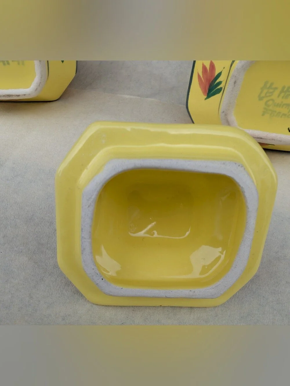 VTG HB Quimper Hand-Painted Yellow Ceramic Sugar and Creamer Set NICE CONDITION